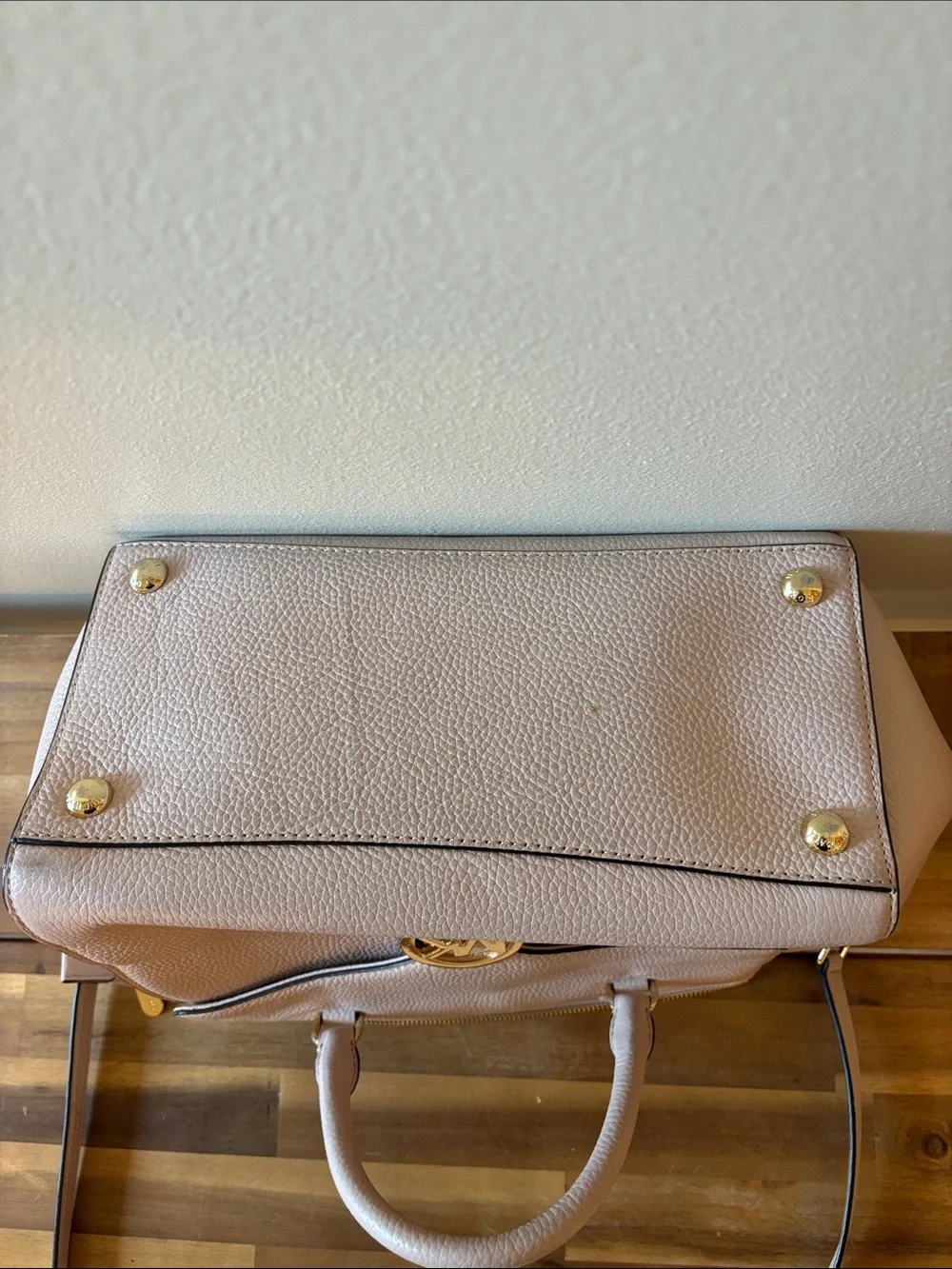 Michael Kors Pebbled Leather Vanna Satchel in Blush Pink with Gold Hardware